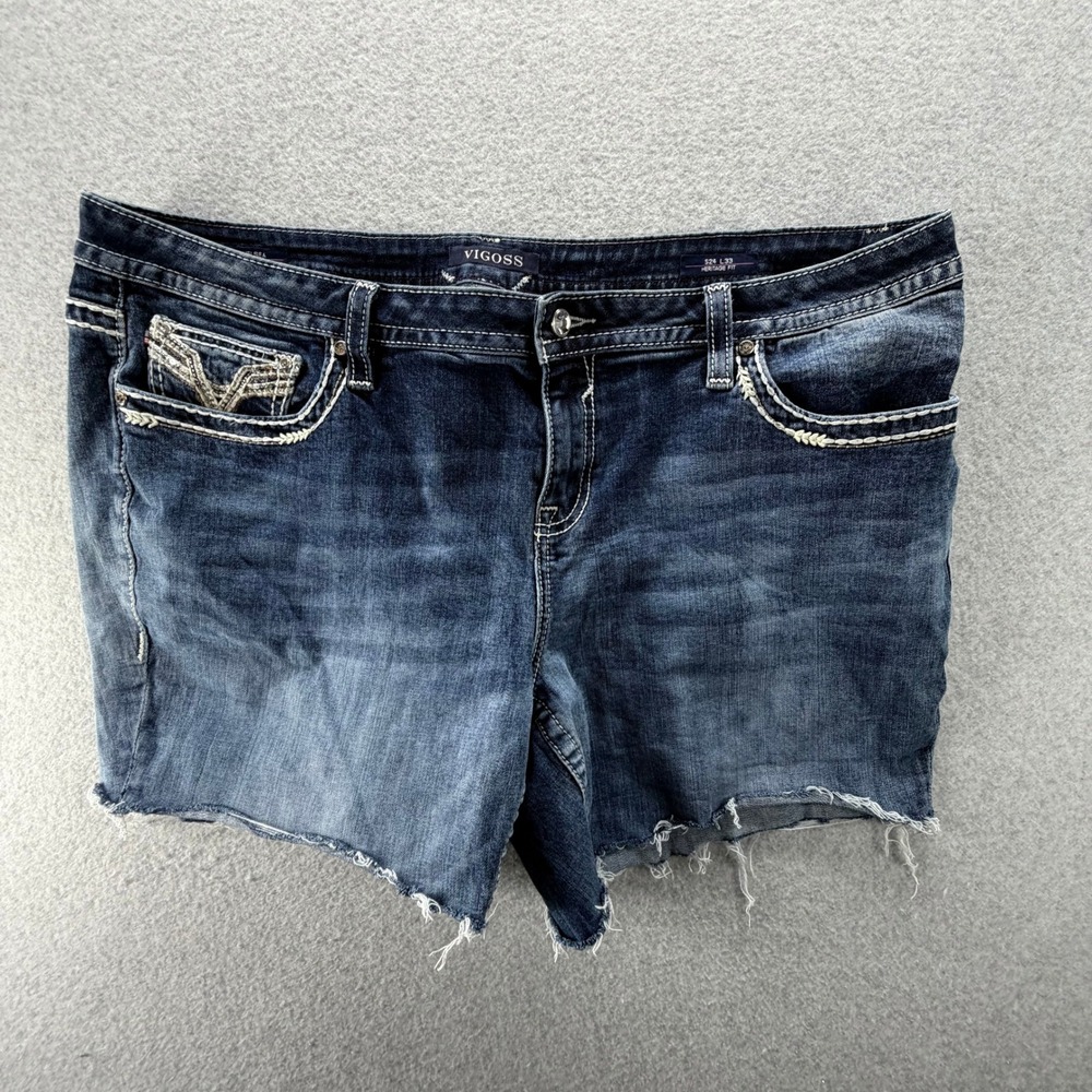 Vigoss Chelsea Heritage Fit Cut Off Denim Shorts‎ Dark Wash Embellished Size 24